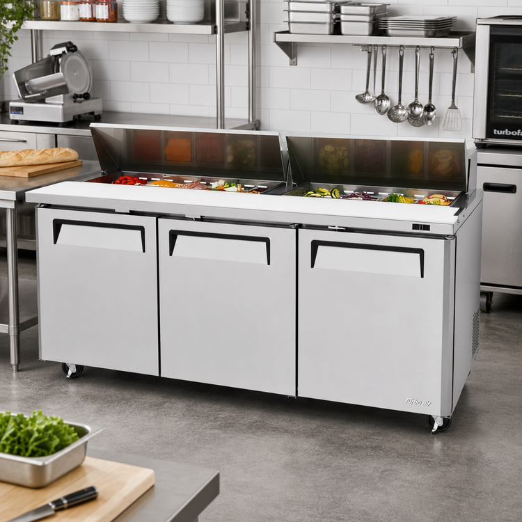 Product image #2 for Turbo Air M3 72-5/8-Inch 3-Section Sandwich/Salad Prep Table with Rear-Mount Self-Contained Refrigeration