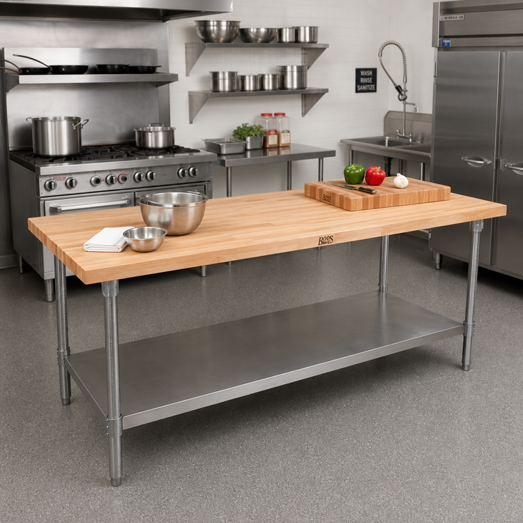 Product image #2 for John Boos JNS20A Wood Top Work Table with Adjustable Undershelf, 108 x 36 x 35 Inches, Northern Hard Rock Maple