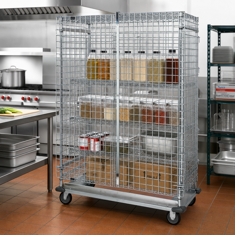 Product image #2 for Mobile Chrome-Plated Security Cage Storage Unit with Dolly Base, 36 x 18 x 70 Inches