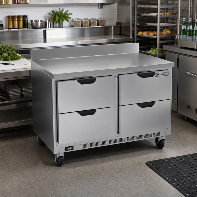 Product image #2 for Beverage-Air 48-Inch Two-Section Worktop Freezer with 4 Drawers, Stainless Steel Front, Rear-Mounted Self-Contained Refrigeration