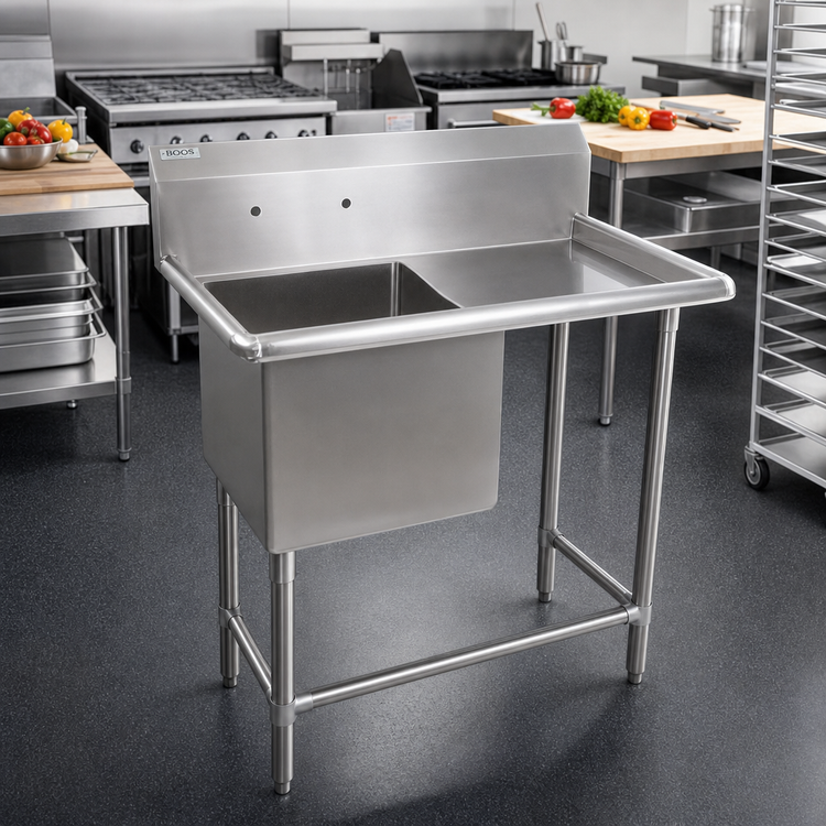 Product image #2 for John Boos Pro-Bowl 1-Compartment Stainless Steel Sink with 30-Inch Right Drainboard and 10-Inch Backsplash