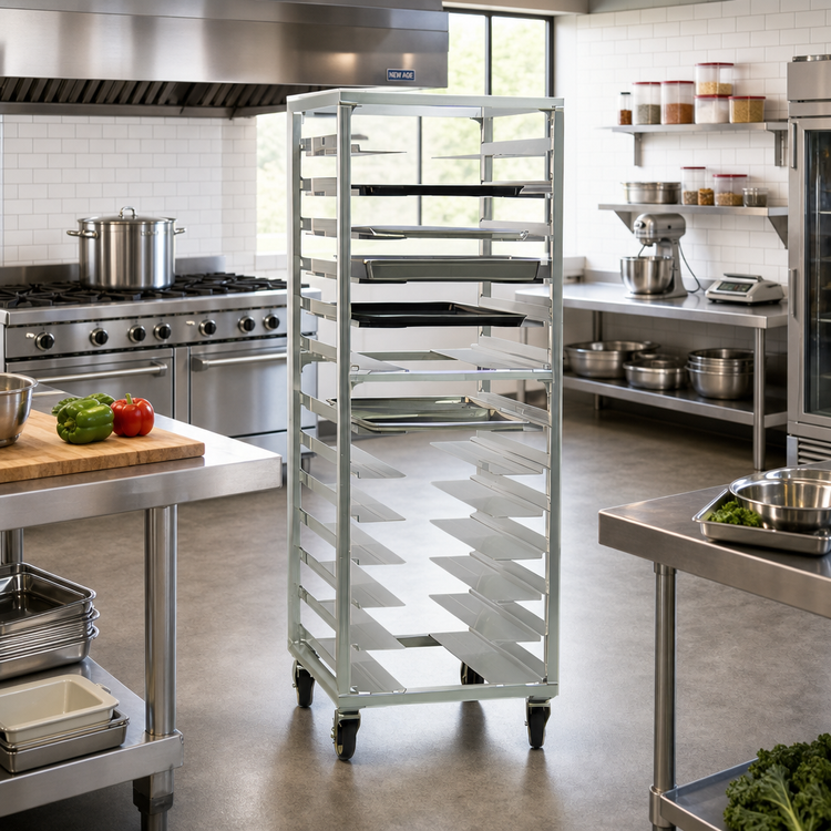 Product image #2 for New Age Universal Mobile Stepped-Angle Pan Rack, 13-Pair, 24-1/2"W x 26"D x 70-1/8"H