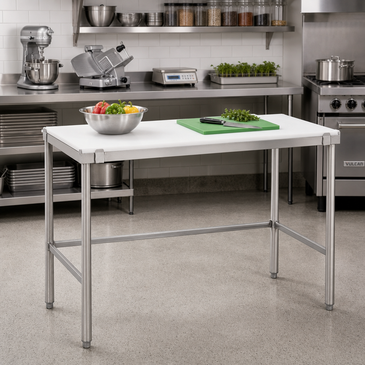 Product image #2 for Channel Manufacturing Poly Top Work Table with Open Stainless Steel Base, 60 x 24 x 34 Inches