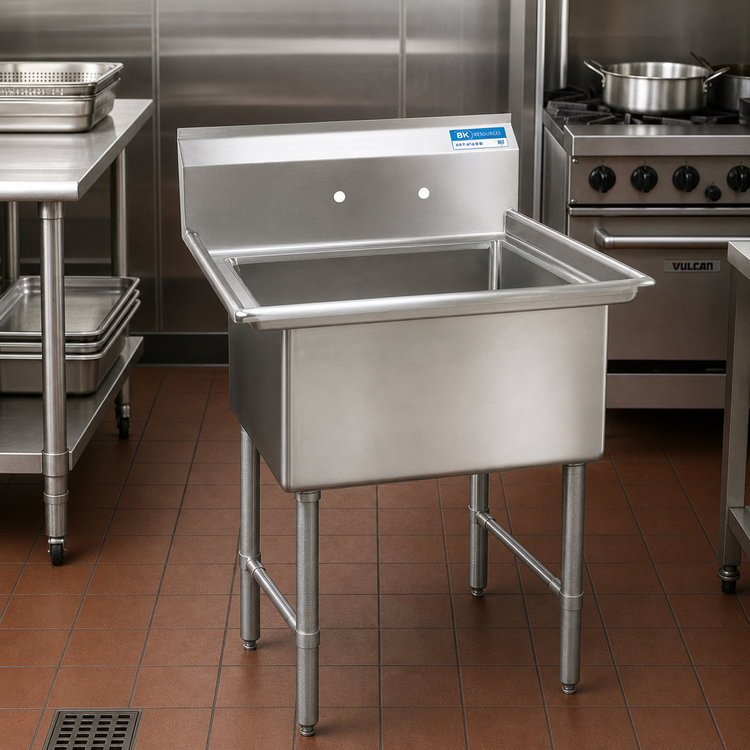 Product image #2 for BK Resources One-Compartment No-Drainboard Stainless Steel Sink with 18 x 24 x 14-Inch Bowl and 9-Inch Backsplash