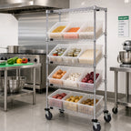 Thumbnail image #2 for Quantum MWRS-5-92060CL Mobile Wire Shelving Bin System with 12 Clear Bins, 36 x 18 x 63 Inches, Chrome-Plated Finish