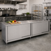 Thumbnail image #2 for John Boos 144-Inch x 24-Inch Stainless Steel Cabinet Base Work Table with Sliding Doors and Flat Top