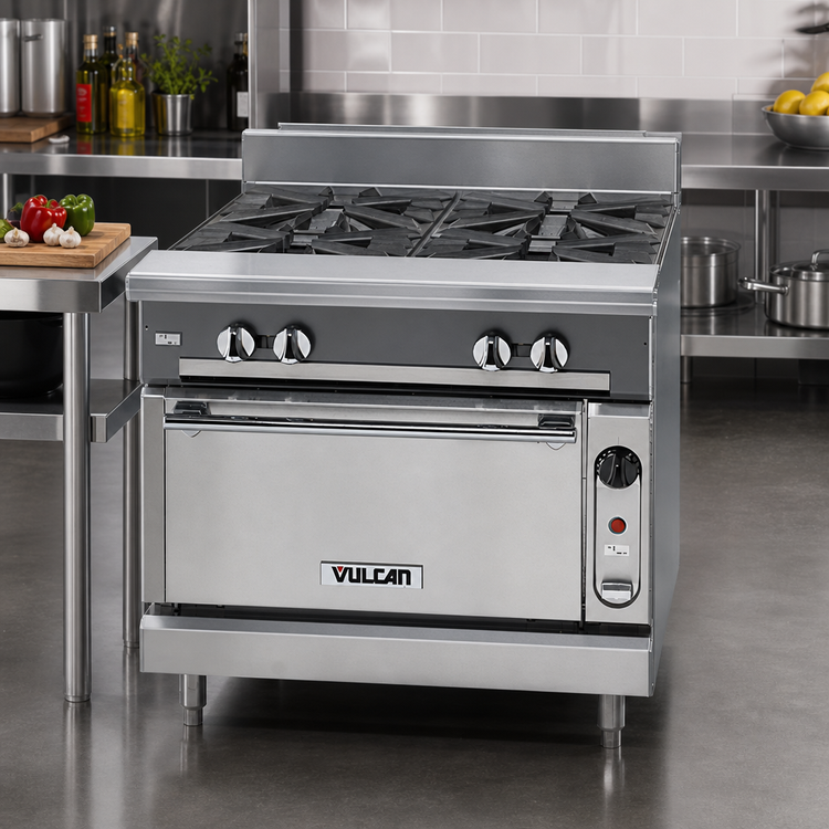 Product image #2 for Vulcan V Series 24-Inch Heavy Duty Gas Range with 4 Open Burners and Storage Cabinet Base