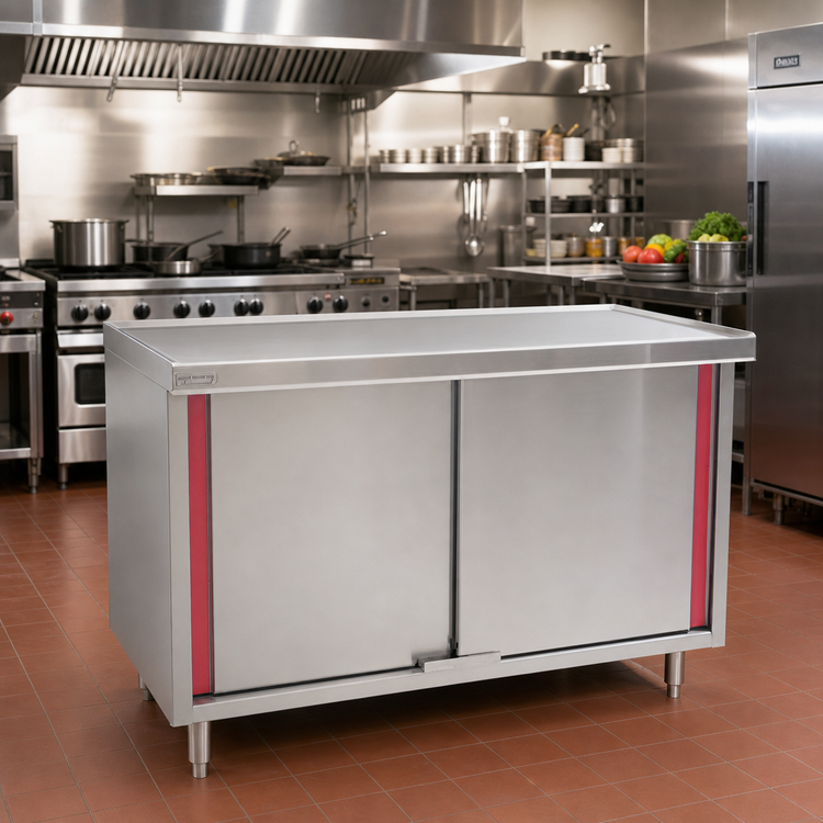 Product image #2 for 84 Inch x 30 Inch Stainless Steel Marine Counter Edge Cabinet Work Table with Sliding Doors