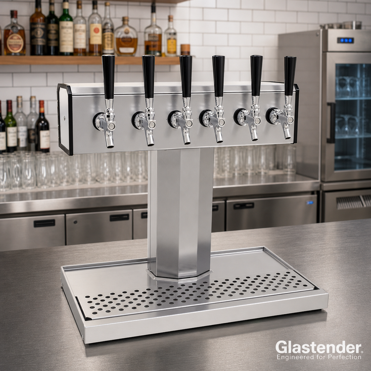 Product image #2 for Glastender Countertop Tee Draft Dispensing Tower with 6 Stainless Steel Faucets, 5-Inch Insulated Column, Glycol-Cooled