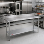 Thumbnail image #2 for Duke Manufacturing 314-36144-5R 144" x 36" Stainless Steel Work Table with 5" Riser, 14-Gauge 300 Series Top, Galvanized Undershelf