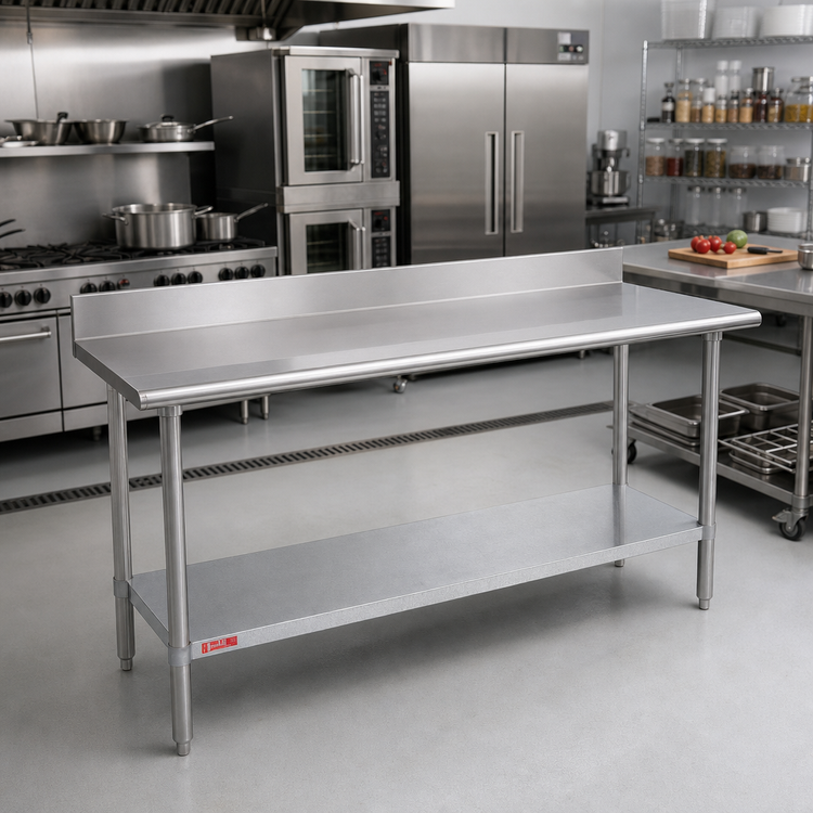Product image #2 for Duke 36" Wide x 144" Long Stainless Steel Work Table with 5" Riser and Galvanized Undershelf