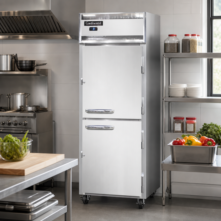 Product image #2 for Continental Refrigerator 1FESNHD One-Section Shallow Depth Reach-In Freezer with Half-Height Solid Doors