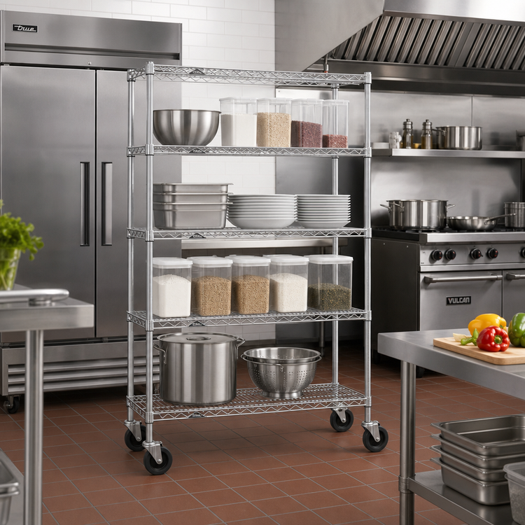Product image #2 for Metro Super Erecta 4-Shelf Chrome Wire Stem Caster Cart, 36 x 21 x 69 Inches, 900 lb Capacity