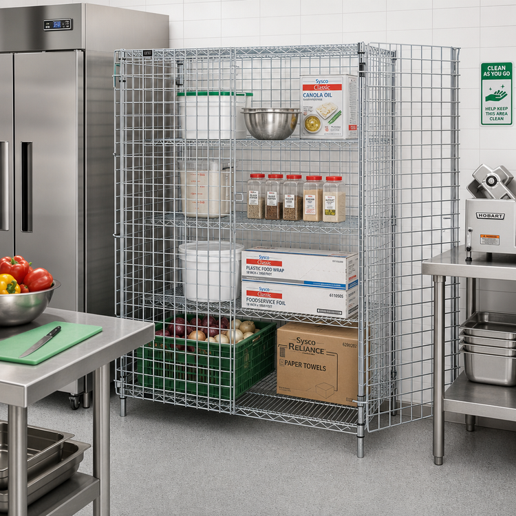 Product image #2 for Quantum Stationary Open-Wire Chrome Security Cage with Doors and Panels, 48"W x 18"D x 63"H
