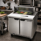 Thumbnail image #3 for Beverage Air SPE36HC-08 36-Inch Two-Section Sandwich Top Refrigerated Prep Table, 2 Doors, 8-Pan Capacity, 10-Inch Cutting Board