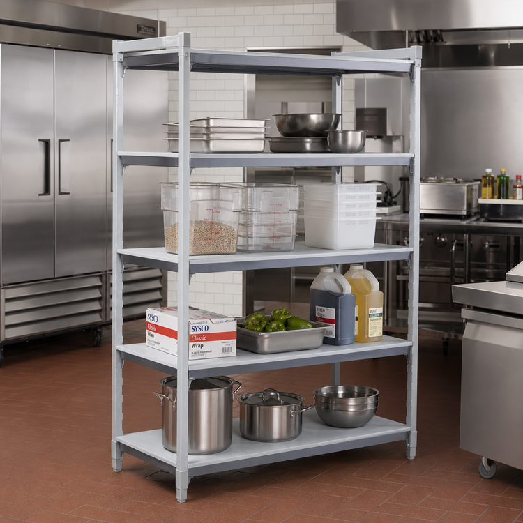 Product image #2 for Cambro Camshelving Elements XTRA 4-Shelf Solid Universal Shelf Kit, 21 x 42 Inches, Speckled Gray