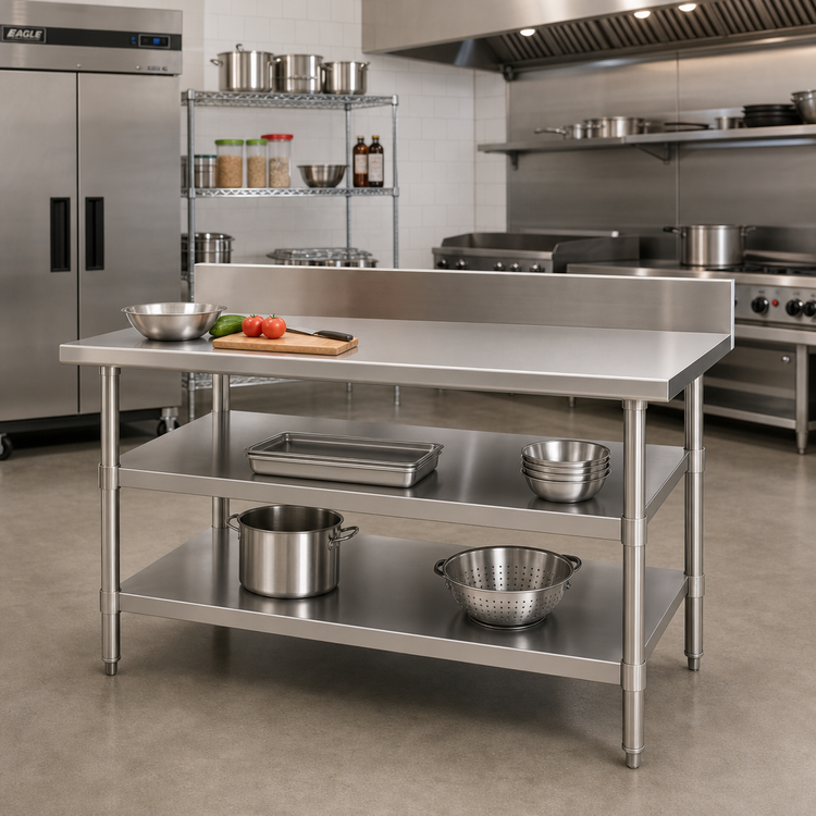 Product image #2 for Eagle Group 60-Inch W x 24-Inch D Adjustable 18/430 Stainless Steel Work Table Undershelf for Uni-Lok Hat Channel Frames