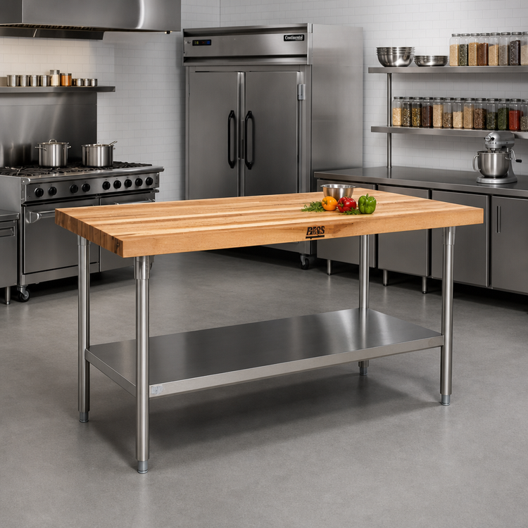 Product image #2 for John Boos SNS17A 108 Inch x 36 Inch Wood Top Work Table with Adjustable Undershelf