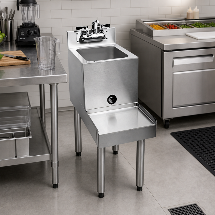 Product image #2 for CHOICE Freestanding Stainless Steel Underbar Blender Station with Sink and Backsplash, 18-Inch Wide, Right-Hand Faucet