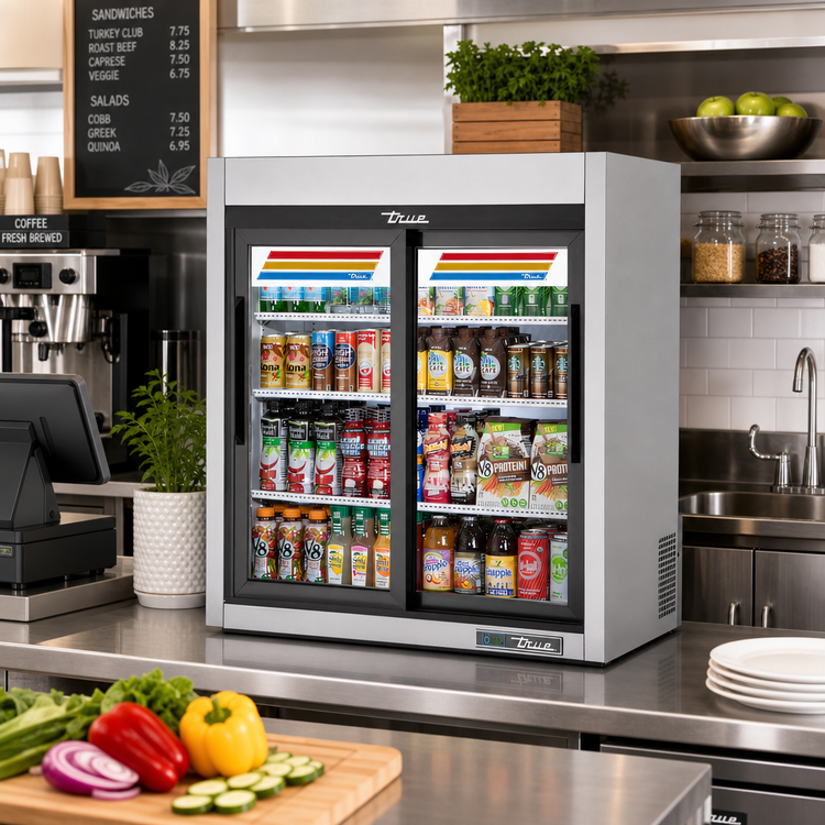 Product image #2 for True 36-Inch Countertop Refrigerated Merchandiser with 2 Low-E Sliding Glass Doors and 3 Shelves