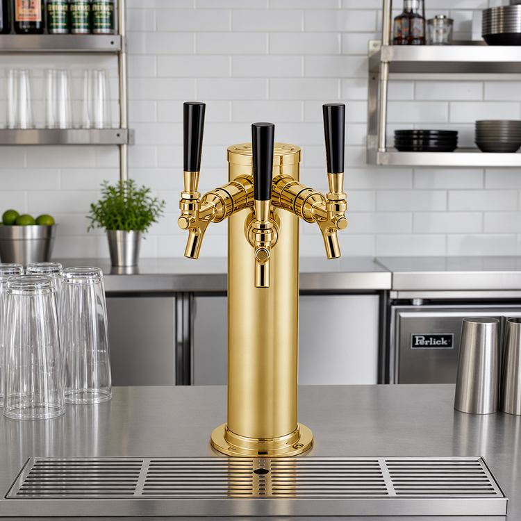 Product image #2 for Perlick 3-Inch O.D. Glycol-Cooled Countertop Draft Arm Beer Tower, 2 Faucets, Tarnish-Free Brass, 15-3/4-Inch Tall
