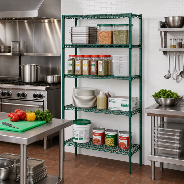 Product image #2 for Quantum 24"W x 14"D x 74"H Wire Shelving Starter Kit, 5 Shelves, Green Epoxy Antimicrobial Finish