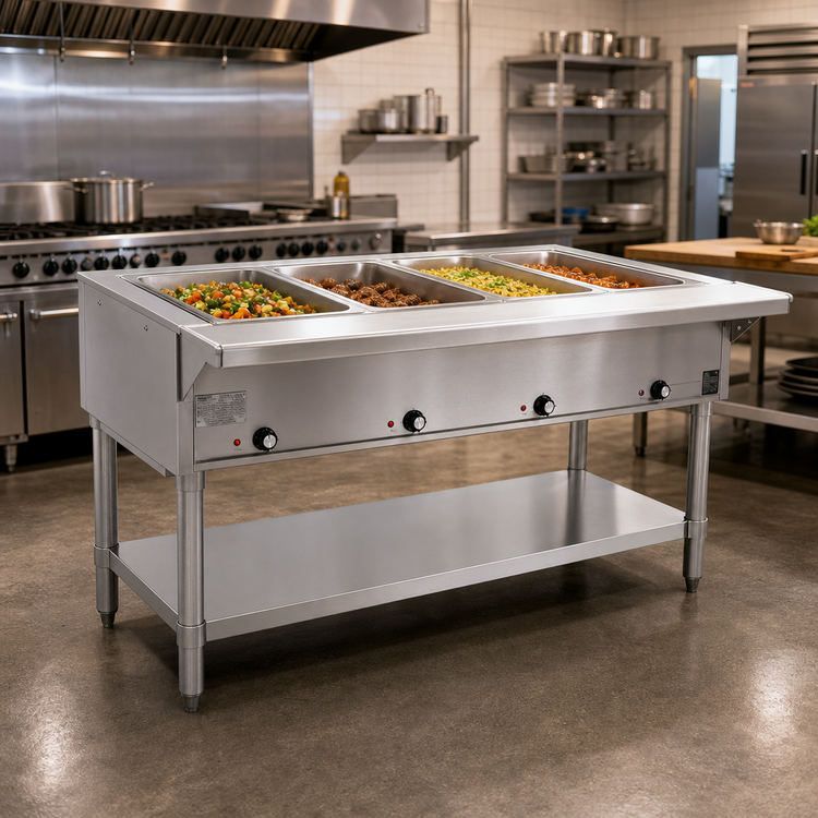 Product image #2 for Eagle Group 4-Well Electric Hot Food Table, 63-1/2" Wide, Open Stainless Steel Base, 208V 3-Phase