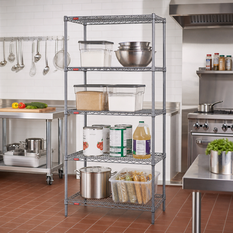 Product image #2 for Valu-Master 4-Tier Stationary Wire Shelving Starter Unit, 24 x 24 x 63 Inch, Pewter Gray Epoxy