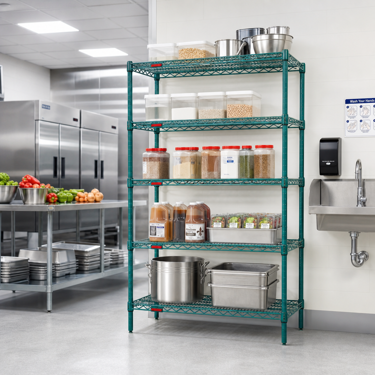 Product image #2 for Valu-Gard 5-Tier Add-On Wire Shelving Unit with QuadTruss Shelves, 24 x 24 x 86 Inches, Green Epoxy