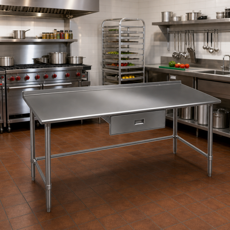 Product image #2 for Budget Series 120-Inch x 36-Inch Stainless Steel Work Table with 430 Stainless Steel Top and 1-1/2-Inch Rear Up-Turn