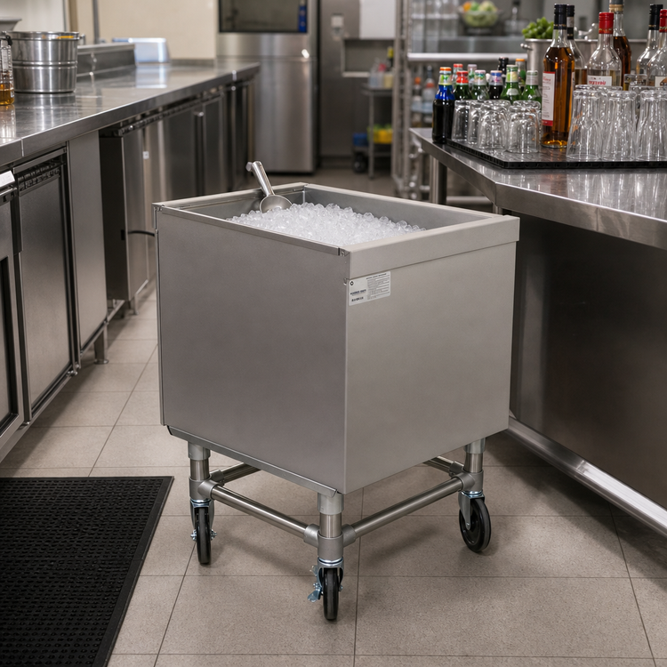 Product image #2 for Advance Tabco Underbar Basics Portable Insulated Stainless Steel Ice Bin Caddy, 24 Inch Wide, 100 lb Capacity