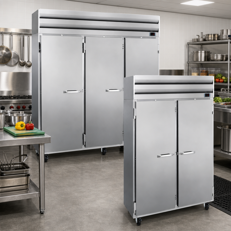 Product image #3 for Howard-McCray SR Series 75 Cu. Ft. Three Section Remote Reach-In Refrigerator with Solid Full Hinged Doors