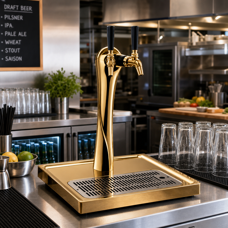 Product image #2 for Perlick Lucky 2-Faucet Countertop Glycol-Cooled Draft Beer Tower, Gold-Plated Finish