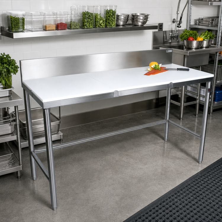Product image #2 for John Boos TC095 Poly Top Trimming Table, 72 x 24 Inches, 3/4-Inch Reversible Top, 6-Inch Backsplash