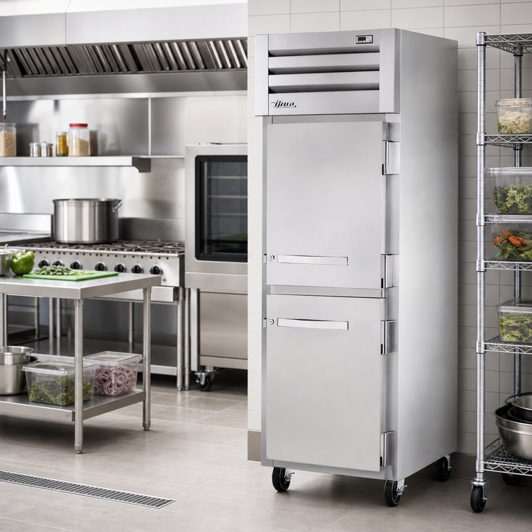 Product image #2 for True Spec Series One-Section Pass-Thru Freezer with Stainless Steel Half Doors and Self-Contained Top-Mounted Refrigeration