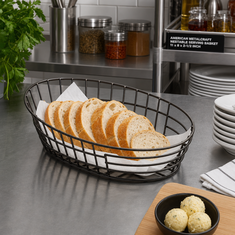 Product image #2 for American Metalcraft Nestable Oval Metal Serving Basket, 11 x 8 x 2-1/2 Inch