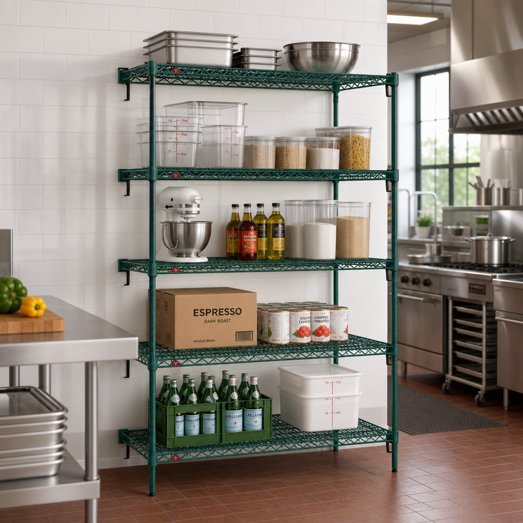 Product image #3 for Metro Super Adjustable Super Erecta Add-On Wire Shelving Unit, 48W x 18D x 74H, 5 Shelves, Green Epoxy-Coated