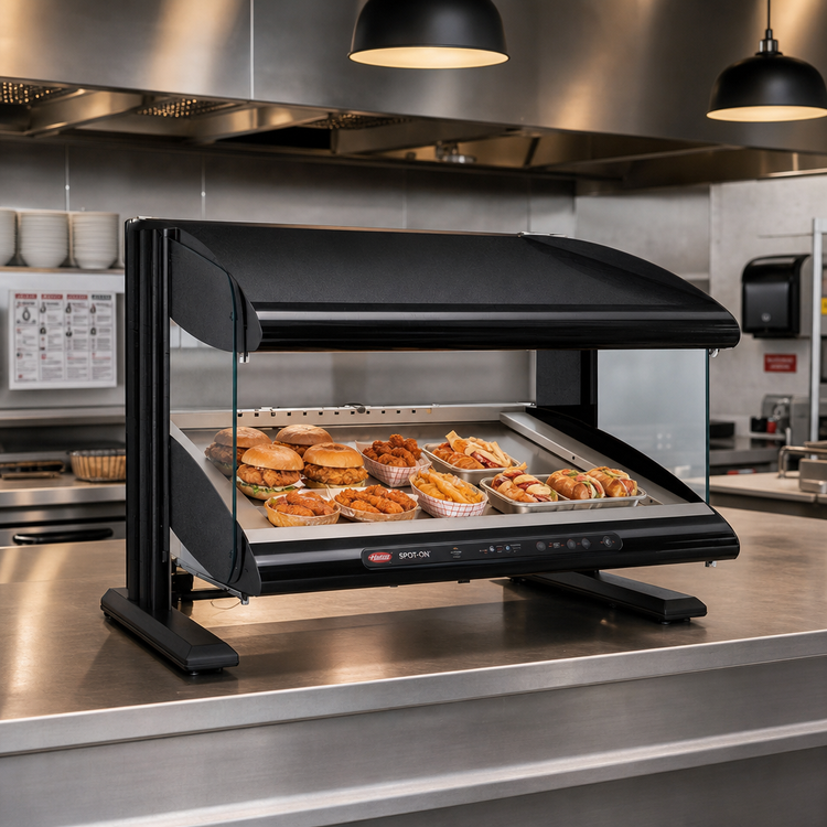 Product image #2 for Hatco Spot On Slant Countertop Heated Zone Merchandising Warmer, Single Shelf, 4 Zones, 46-Inch