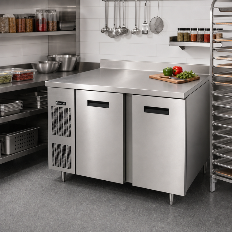 Product image #2 for Randell 48-Inch 2-Section Worktop Freezer with Stainless Steel Top, 3-Inch Backsplash, and Side-Mounted Self-Contained R290 Refrigeration