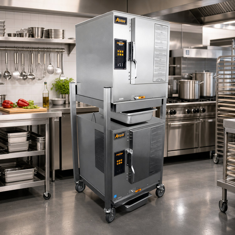 Product image #2 for AccuTemp Evolution N61201D060 DBL Double-Stacked Stand-Mounted Connectionless Natural Gas Boilerless Convection Steamer