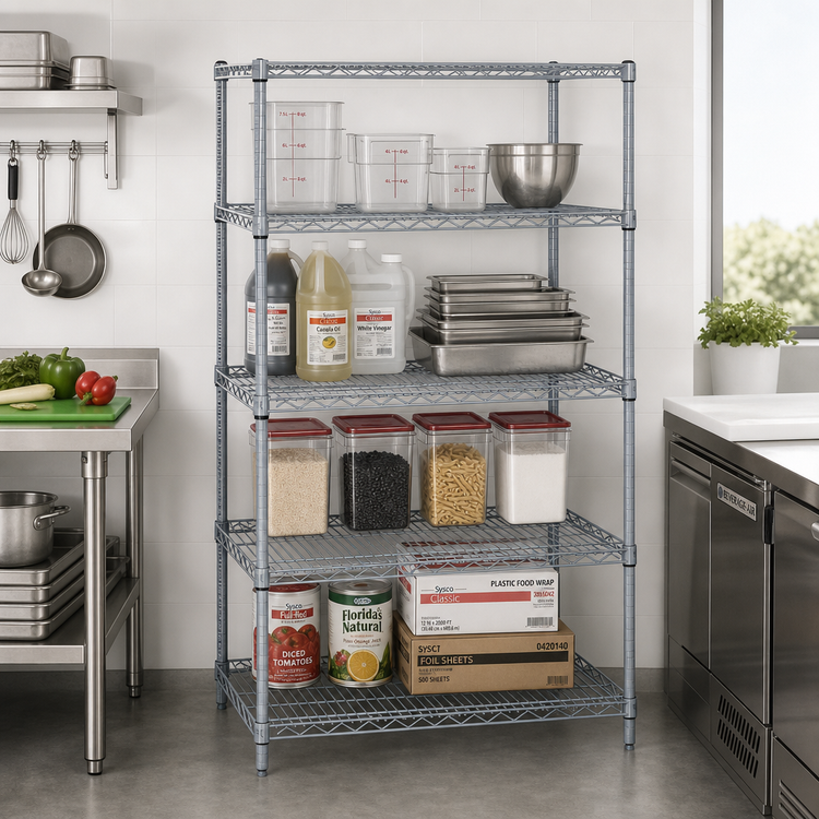Product image #2 for Quantum Wire Shelving Starter Kit, 54-Inch W x 14-Inch D x 63-Inch H, Gray Epoxy Antimicrobial Finish