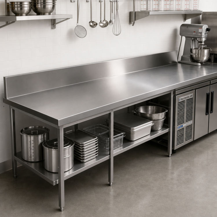 Product image #2 for John Boos 132-Inch x 25-Inch Stainless Steel Countertop with 6-Inch Boxed Backsplash