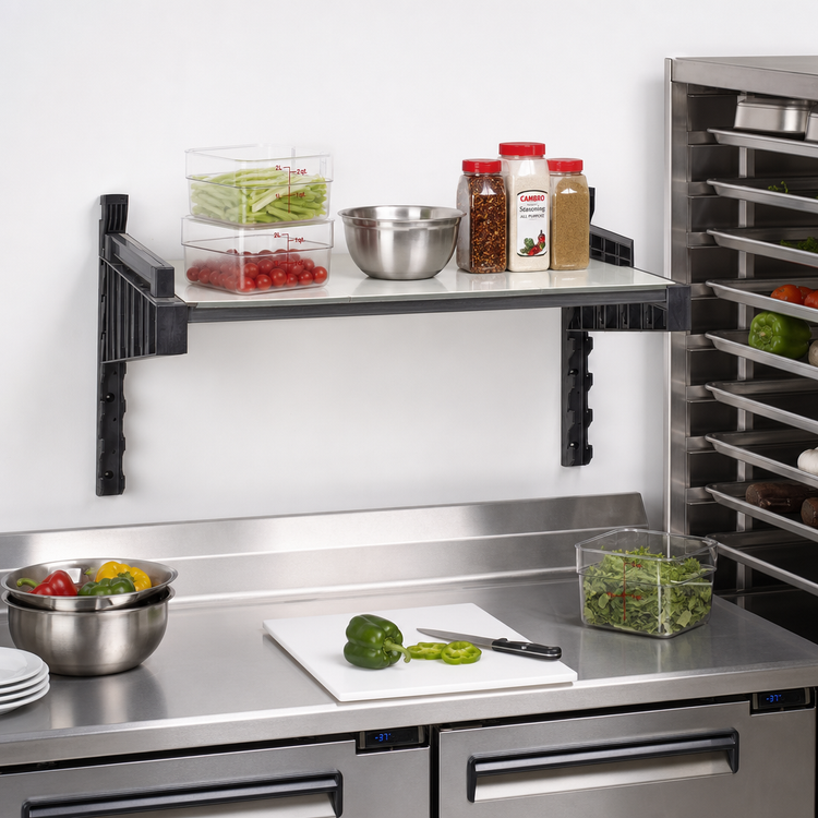 Product image #2 for Cambro Camshelving Elevation Series 18 x 30-Inch Solid Wall-Mounted Shelf Kit with 15-Inch Uprights