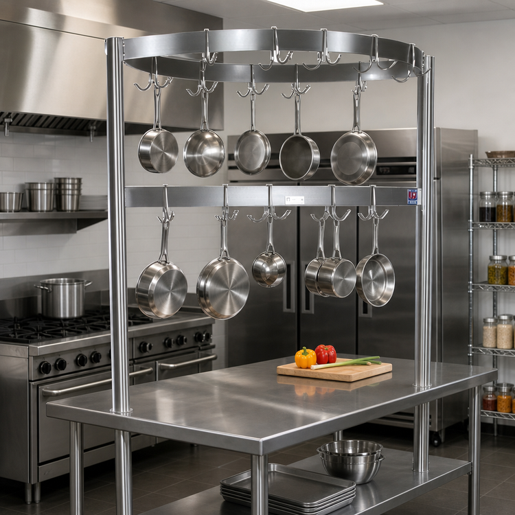Product image #2 for John Boos PRB04 Boat-Shaped Table-Mount Stainless Steel Pot Rack with 24 Double Hooks