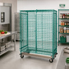 Thumbnail image #2 for Quantum MD2460-70SECP Mobile Wire Security Cage with Dolly Base, Locking Doors, 60W x 24D x 70H, Green Epoxy Finish