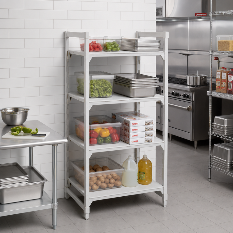 Product image #3 for Cambro Camshelving Premium 4-Shelf Solid Stationary Starter Unit, 21 x 60 x 64 Inches, Speckled Gray
