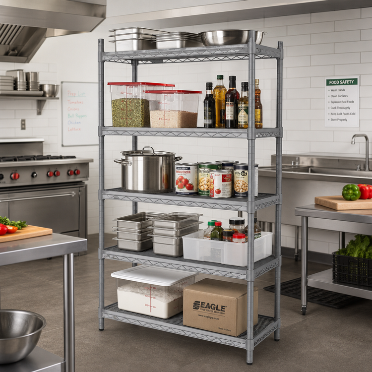 Product image #2 for Eagle Valu-Master Stationary 5-Tier Wire Shelving Starter Unit, 42W x 21D x 74H, Pewter Gray Epoxy Finish