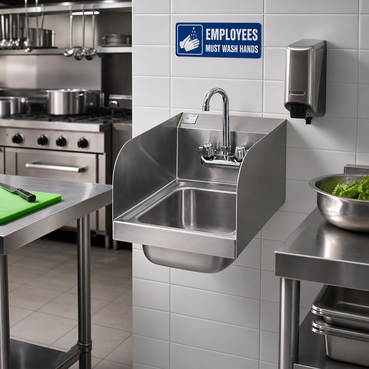 Product image #2 for Space Saver Wall-Mounted Stainless Steel Hand Sink with Gooseneck Faucet and Basket Drain, 11 x 13 Inch