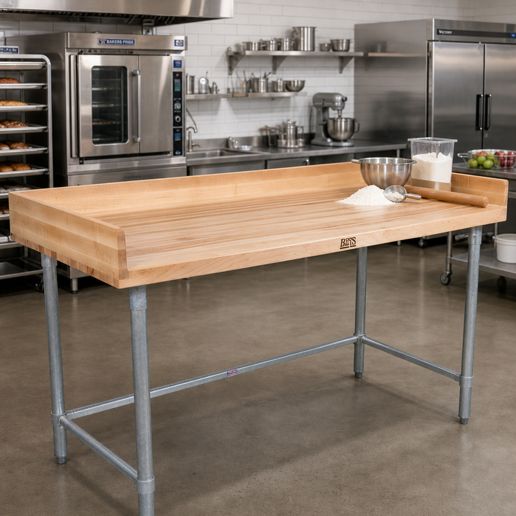 Product image #2 for John Boos DNB18 120 Inch x 36 Inch Baker's Top Wood Work Table with Galvanized Base
