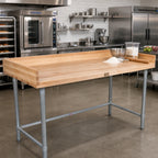Thumbnail image #2 for John Boos DNB18 120" x 36" Baker's Work Table with 1-3/4" Maple Top, 4" Coved Riser and Galvanized Open Base